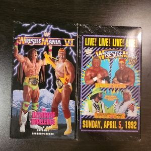 Vtg 90s Wrestle Mania 6and8 VHS Tape Hulk Hogan Ric Flair Macho Man Sid Justice